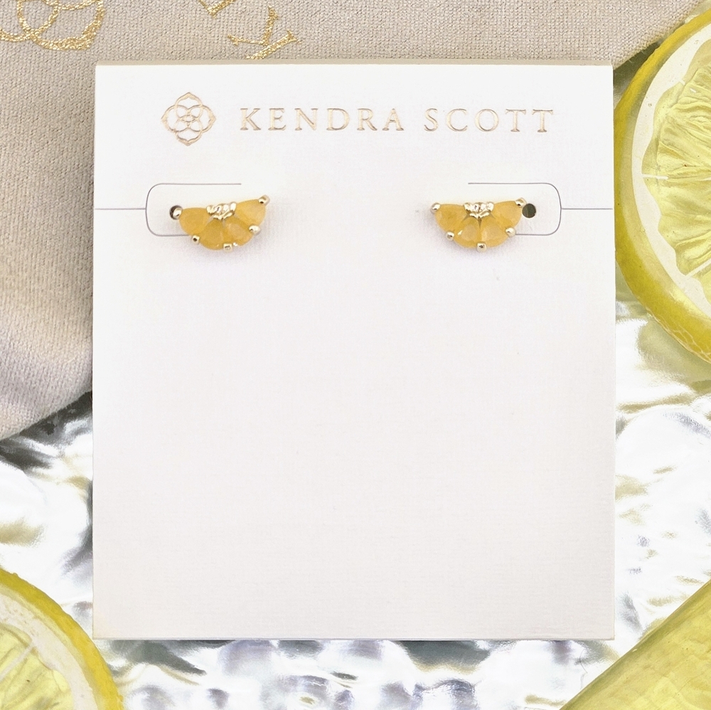 Kendra Scott Earrings 14k Gold Plated Lemon Studs Wedges Citrus Fruit Vacation